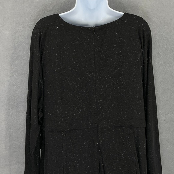 London Times Woman 20W Black Sparkle Twist Front Long Sleeve Midi‎ Dress Party - Picture 7 of 15